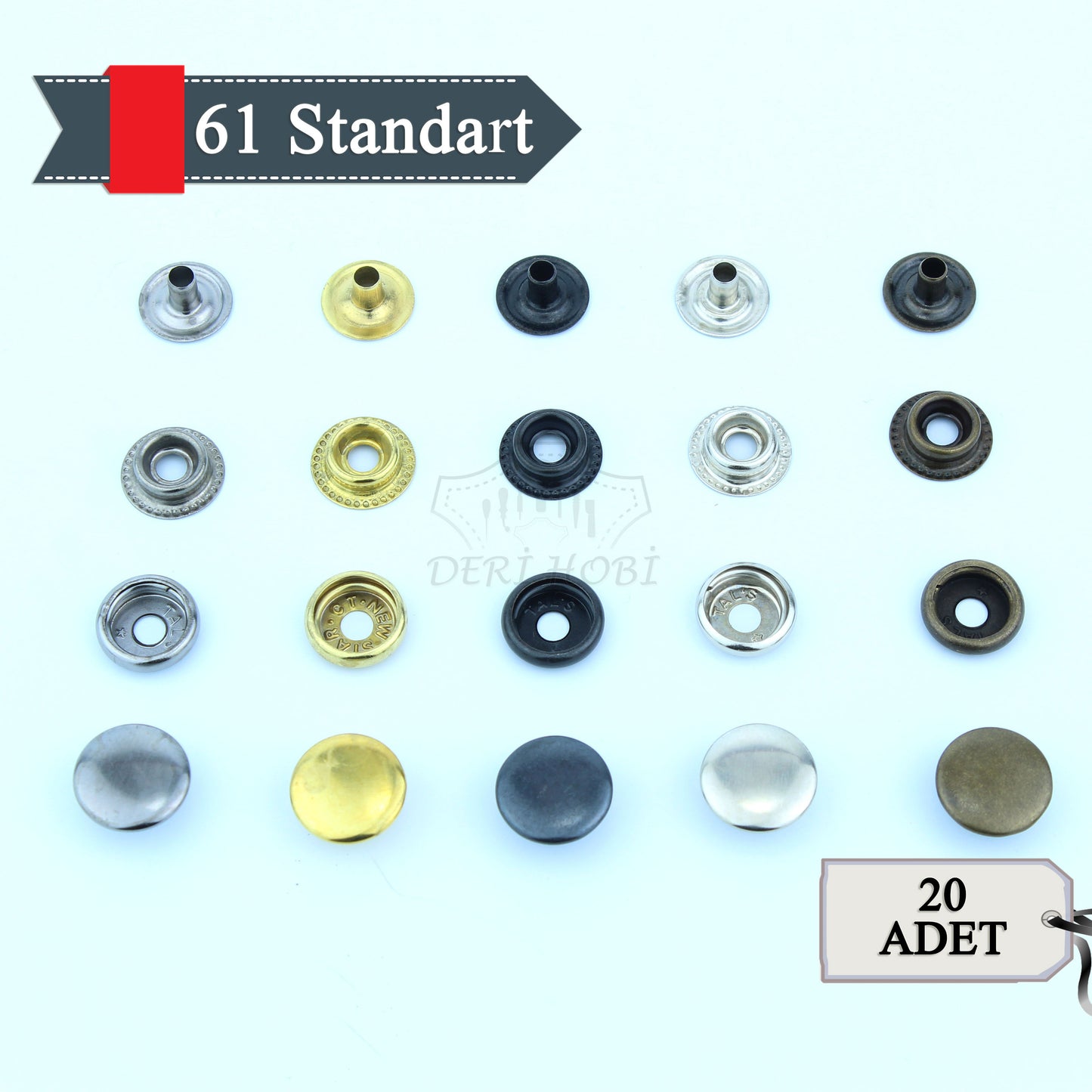 61 Standart Çıtçıt - 20 Takım - Deri Hobi