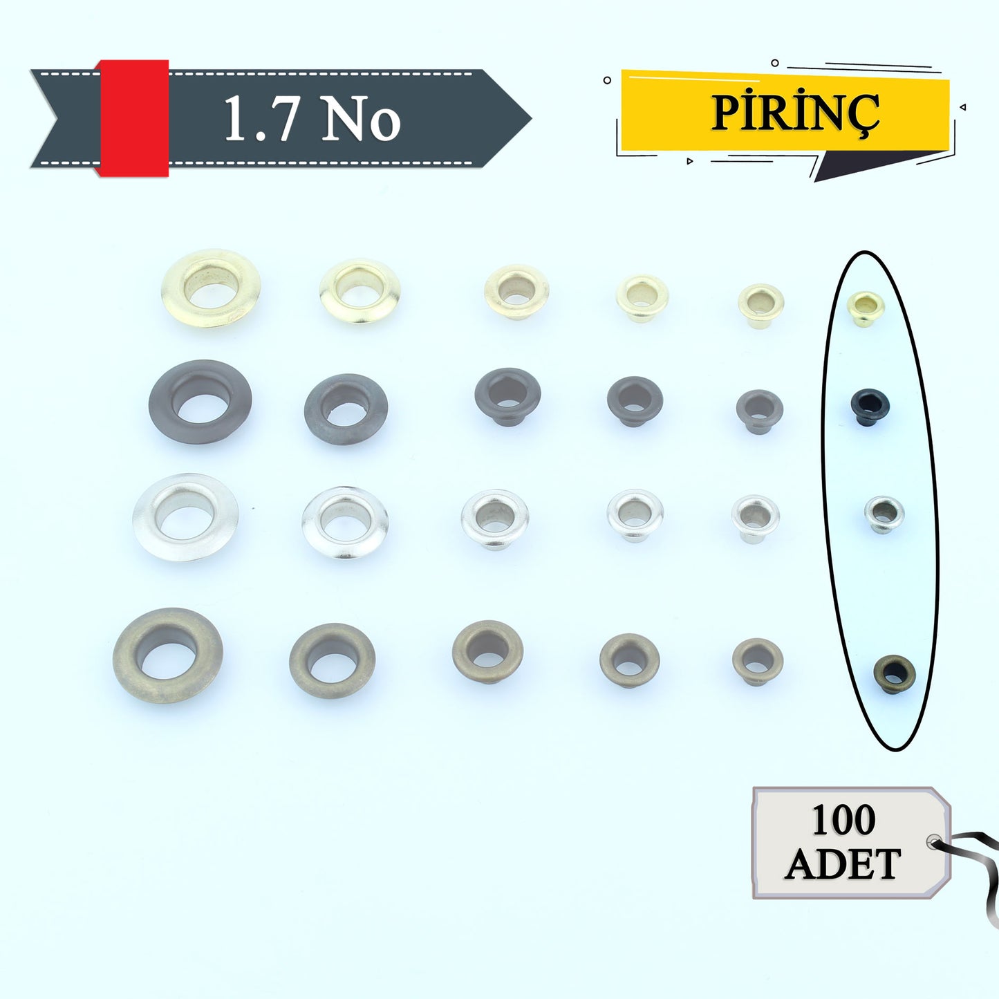 Pirinç 1.7 No Kuşgözü 100 lu- Pulsuz - Deri Hobi