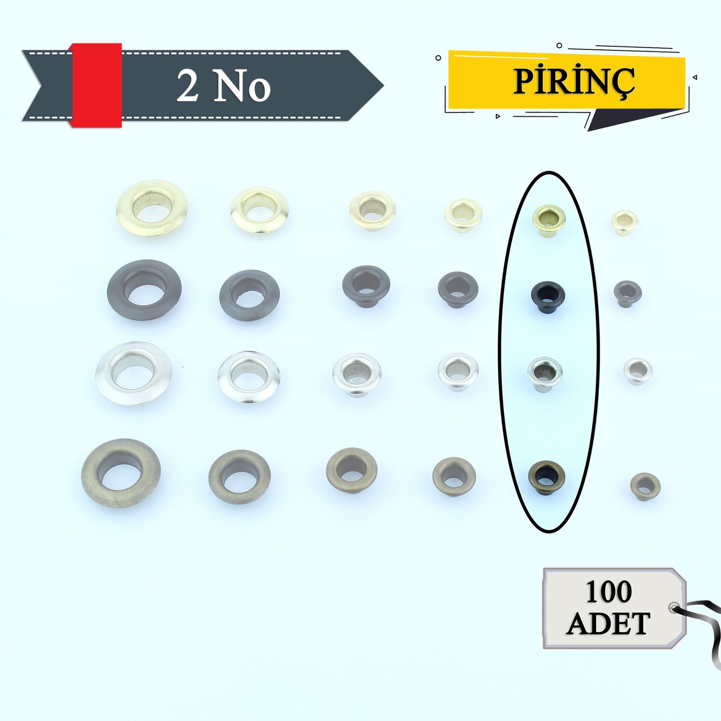 Pirinç 2 No Kuşgözü 100 lu- Pulsuz - Deri Hobi