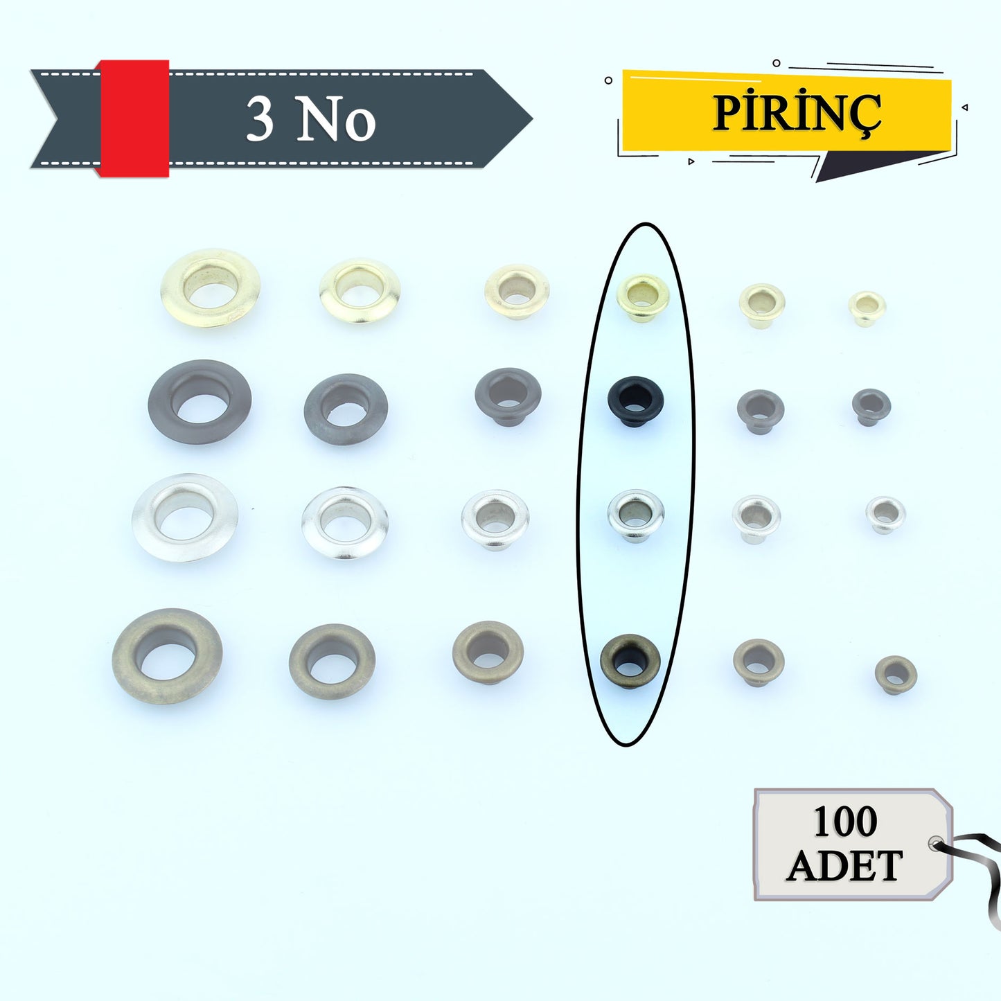 Pirinç 3 No Kuşgözü  Pulsuz - 100 lu - Deri Hobi