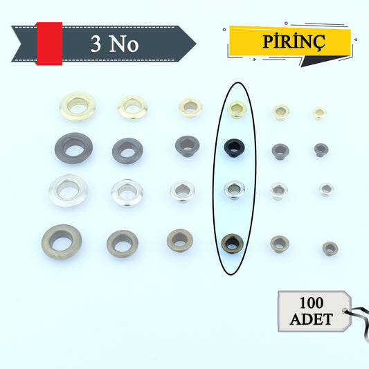 Pirinç 3 No Kuşgözü  Pulsuz - 100 lu - Deri Hobi