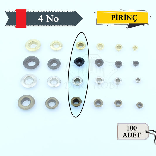 Pirinç 4 No Kuşgözü 100 lu- Pulsuz - Deri Hobi