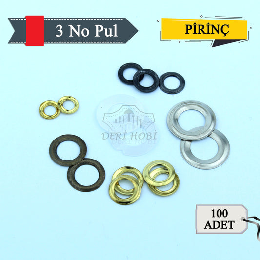 Pirinç 3 No Kuşgözü 100 lu- Pulu - Deri Hobi